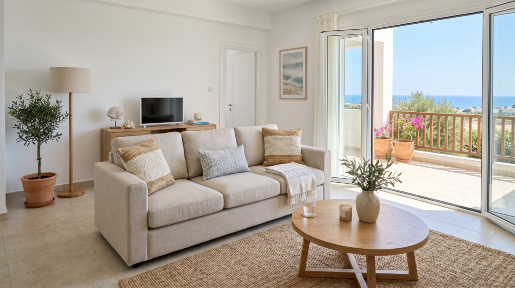 Sofa cleaning service in a holiday rental property in Oroklini